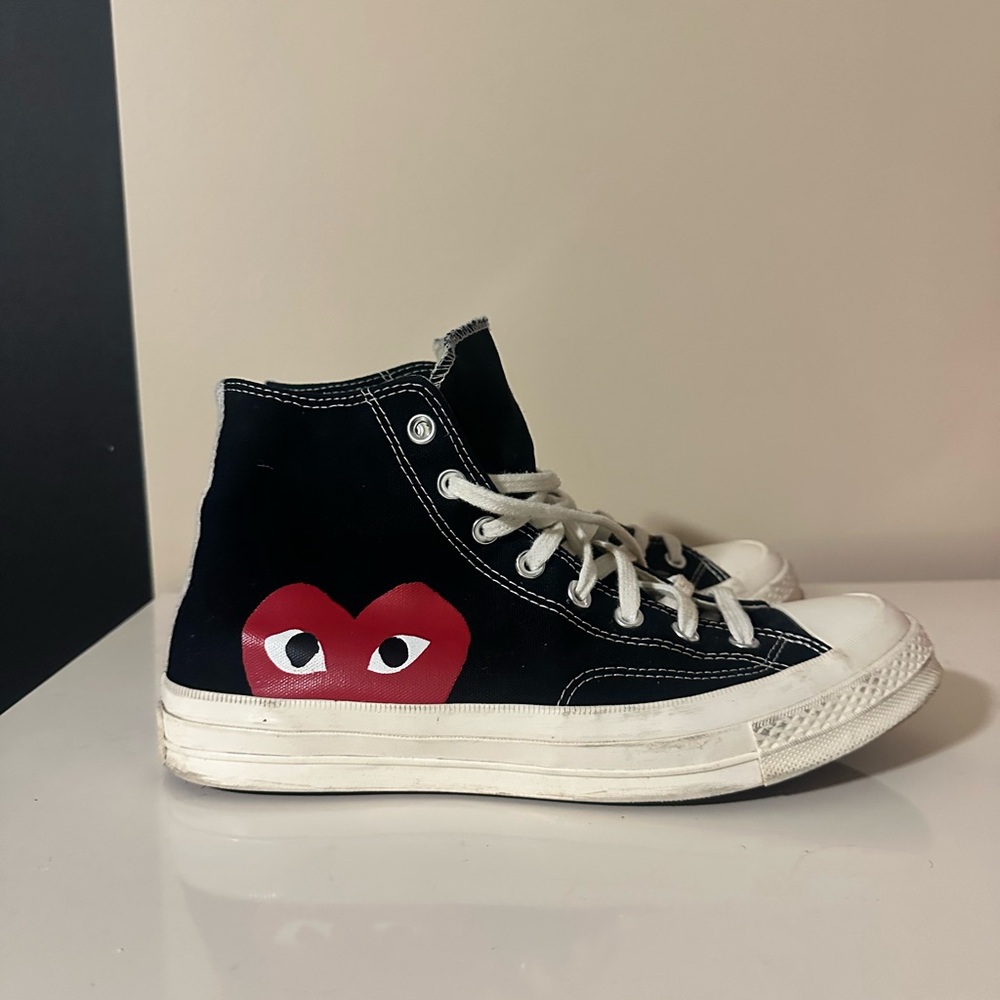 Authentic Comme des Garcons PLAY  Black High-Top Sneakers with Red Heart